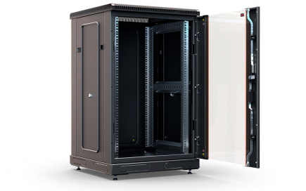 Шкаф напольный 19",18U(600x600), ШТ-НП-18U-600-600-С-Ч, передняя дверь стекло, черный