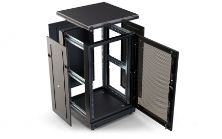 Шкаф напольный 19",18U(600x600), ШТ-НП-18U-600-600-П-Ч, передняя дверь перфорация, черный