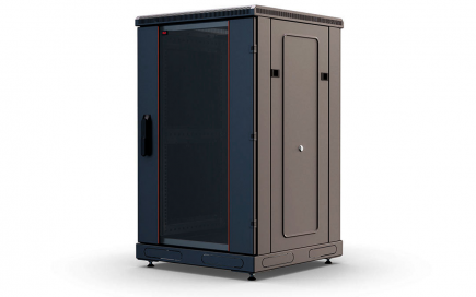 Шкаф напольный 19",18U(600x1000), ШТ-НП-18U-600-1000-С-Ч, передняя дверь стекло, черный