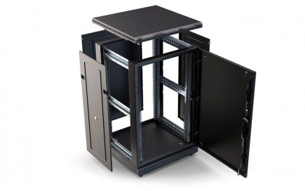 Шкаф напольный 19",18U(800x1000), ШТ-НП-18U-800-1000-М-Ч, передняя дверь металл, черный