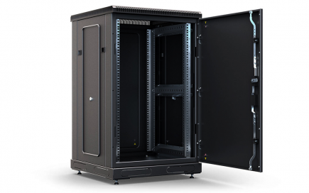 Шкаф напольный 19",18U(800x1000), ШТ-НП-18U-800-1000-М-Ч, передняя дверь металл, черный