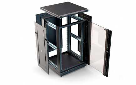 Шкаф напольный 19", 24U(600x600), ШТ-НП-24U-600-600-С-Ч, передняя дверь стекло, черный
