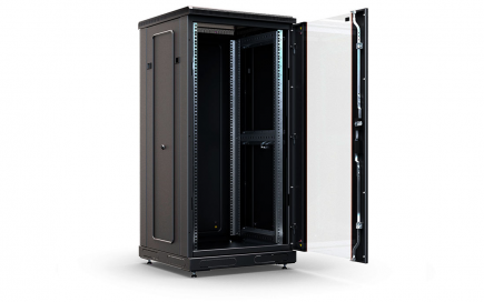 Шкаф напольный 19", 24U(800x800), ШТ-НП-М-24U-800-800-С-Ч, передняя дверь стекло, черный