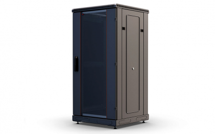 Шкаф напольный 19", 24U(800x1000), ШТ-НП-М-24U-800-1000-С-Ч, передняя дверь стекло, черный