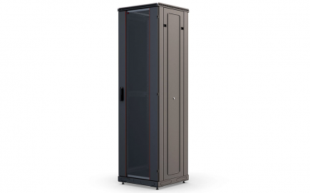 Шкаф напольный 19", 47U (600x600), ШТ-НП-М-47U-600-600-C-Ч, передняя дверь стекло, черный