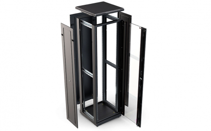 Шкаф напольный 19", 47U (600x600), ШТ-НП-М-47U-600-600-C-Ч, передняя дверь стекло, черный
