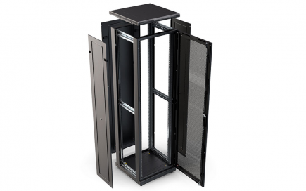 Шкаф напольный 19", 47U (800x800), ШТ-НП-М-47U-800-800-П-Ч, передняя дверь перфорация, черный