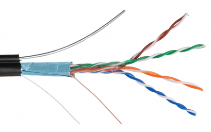 F/UTP 5e 4х2х0.47, solid, OUT, черный, с тросом, 305м