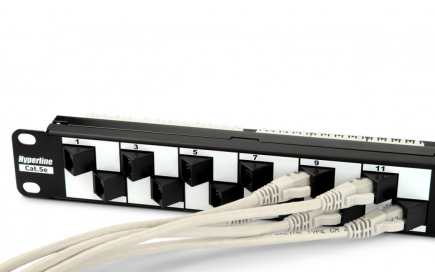 Патч-панель 19", 1U, с угловыми портами, 24 портов RJ-45, категория 5e (PP2A-19-24S-8P8C-C5E-110)