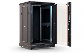 Шкаф напольный 19",18U(800x800), ШТ-НП-М-18U-800-800-С-Ч, передняя дверь стекло, черный