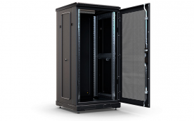 Шкаф напольный 19", 24U(600x600), ШТ-НП-24U-600-600-П-Ч, передняя дверь перфорация, черный