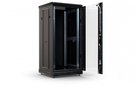 Шкаф напольный 19", 24U(600x1000), ШТ-НП-24U-600-1000-С-Ч, передняя дверь стекло, черный