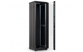 Шкаф напольный 19", 47U (600x800), ШТ-НП-М-47U-600-800-C-Ч, передняя дверь стекло, черный